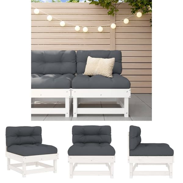 The Living Store Mittensoffa med dynor vit massiv furu -  Moduler till utomhussoffa
