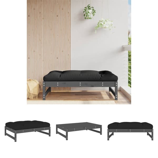The Living Store Fotpall för trädgården grå 120x80 cm massiv furu - Moduler till utomhussoffa
