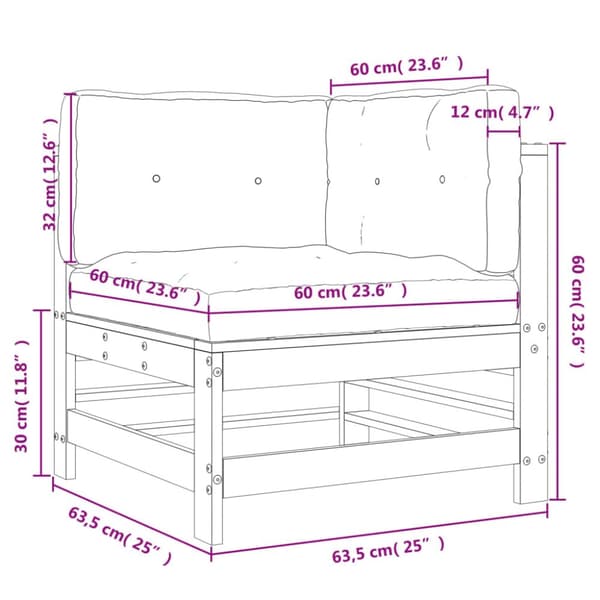 The Living Store Hörnsektion till soffa med dynor vit massiv furu -  Moduler till utomhussoffa