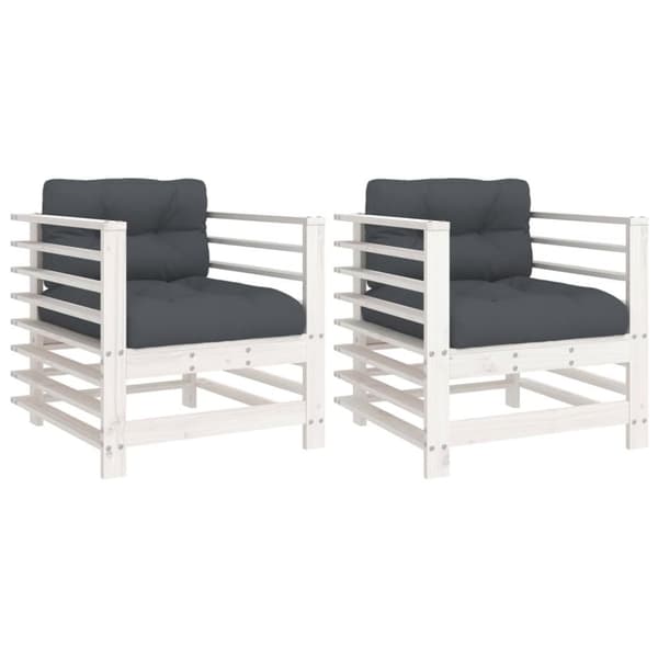 The Living Store Trädgårdsfåtöljer med dynor 2 st vit massiv furu -  Moduler till utomhussoffa