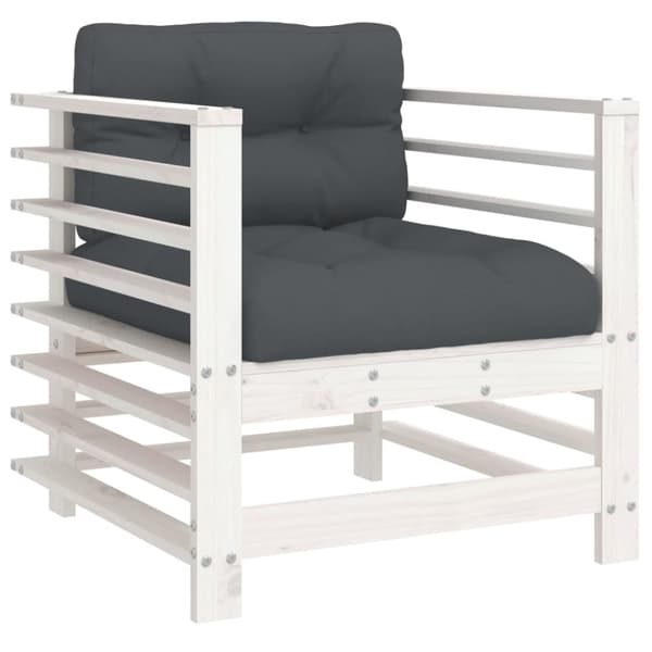 The Living Store Trädgårdsfåtöljer med dynor 2 st vit massiv furu -  Moduler till utomhussoffa