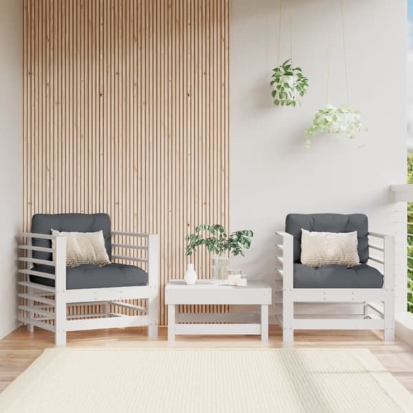 The Living Store Trädgårdsfåtöljer med dynor 2 st vit massiv furu -  Moduler till utomhussoffa