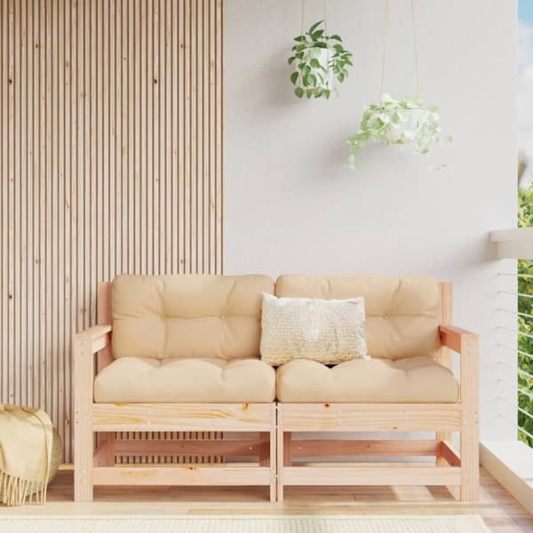 The Living Store Trädgårdsfåtöljer med dynor 2 st med dynor massiv furu - Moduler till utomhussoffa