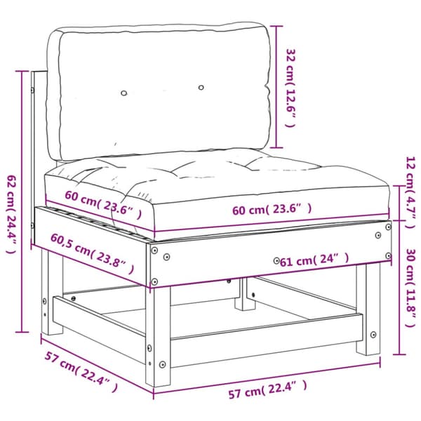 The Living Store Mittensoffa med dynor massiv furu - Moduler till utomhussoffa