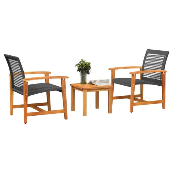 The Living Store Caféset 3 delar svart konstrotting och akaciaträ - Moduler till utomhussoffa