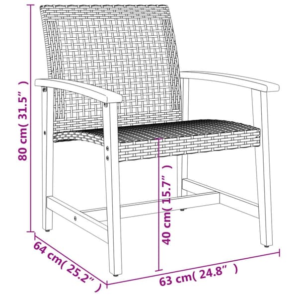 The Living Store Caféset 3 delar svart konstrotting och akaciaträ - Moduler till utomhussoffa