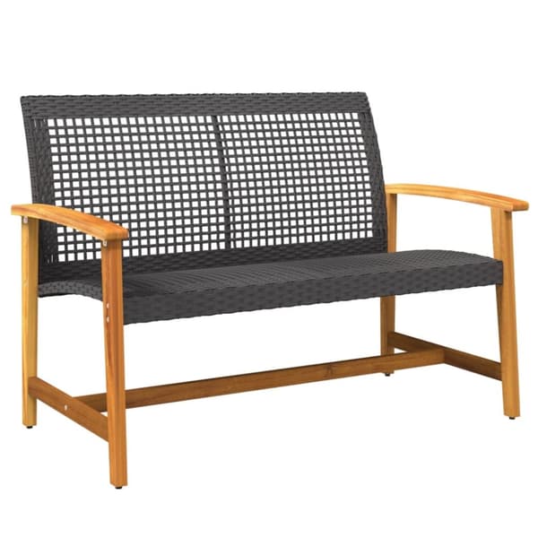 The Living Store Puutarhapenkki musta 112 cm polyrottinki ja akasiapuu -  Ulkotilan Sohvayksikön Osat
