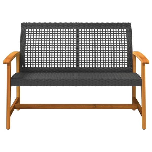 The Living Store Puutarhapenkki musta 112 cm polyrottinki ja akasiapuu -  Ulkotilan Sohvayksikön Osat