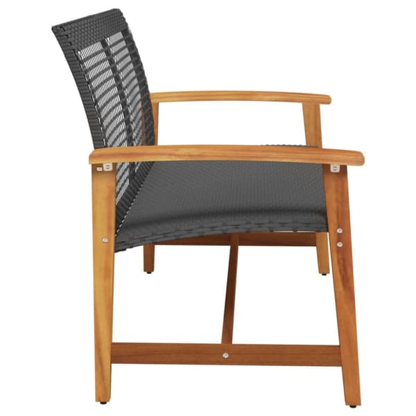 The Living Store Puutarhapenkki musta 112 cm polyrottinki ja akasiapuu -  Ulkotilan Sohvayksikön Osat
