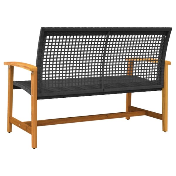 The Living Store Puutarhapenkki musta 112 cm polyrottinki ja akasiapuu -  Ulkotilan Sohvayksikön Osat