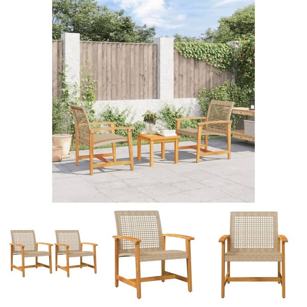 The Living Store Trädgårdsstolar 2 st beige konstrotting akaciaträ -  Moduler till utomhussoffa