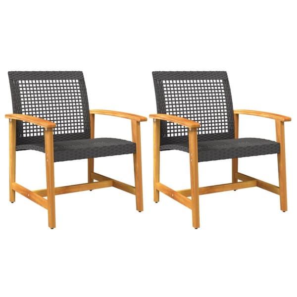 The Living Store havestole 2 stk. polyrattan og akacietræ sort -  Enheder til udendørs modulsofa