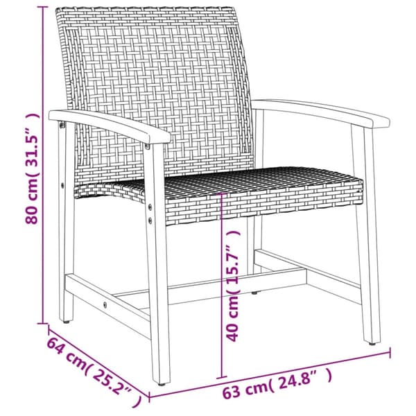 The Living Store havestole 2 stk. polyrattan og akacietræ sort -  Enheder til udendørs modulsofa