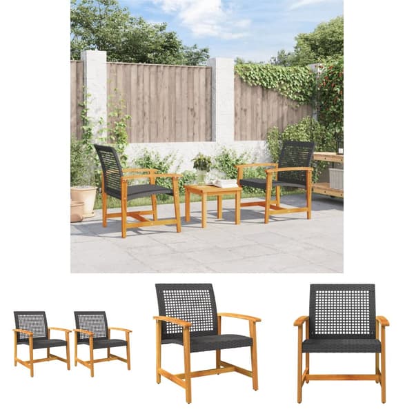 The Living Store havestole 2 stk. polyrattan og akacietræ sort -  Enheder til udendørs modulsofa