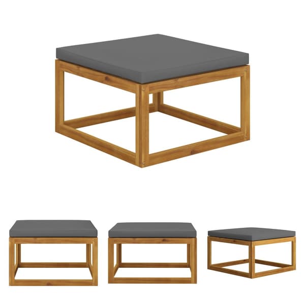 The Living Store Fotpall med mörkgrå dyna massivt akaciaträ -  Moduler till utomhussoffa
