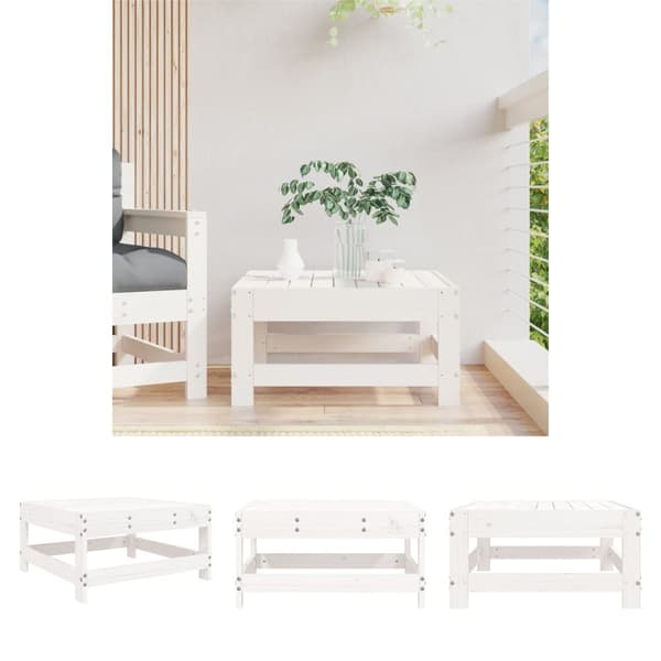 The Living Store Fotpall för trädgården vit massiv furu -  Moduler till utomhussoffa