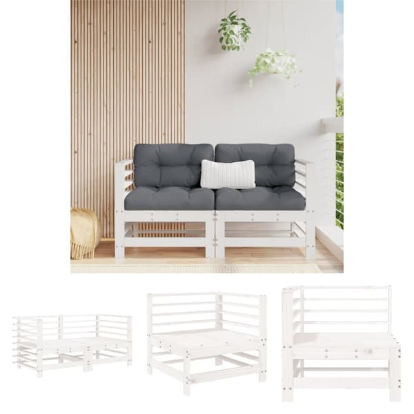 The Living Store Hörnsektion till trädgårdssoffa 2 st vit massiv furu -  Moduler till utomhussoffa