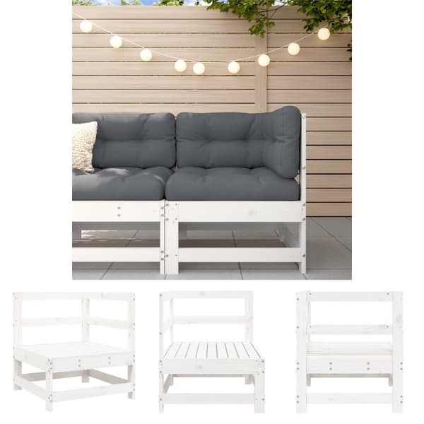 The Living Store hjørnemodul til havesofa massivt fyrretræ hvid - Enheder til udendørs modulsofa