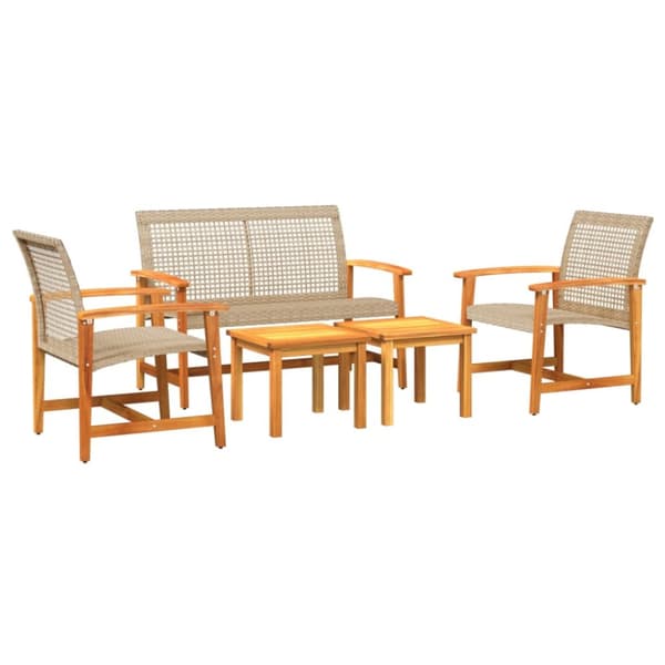 The Living Store Loungegrupp för trädgården 5 delar beige konstrotting akaciaträ -  Moduler till utomhussoffa