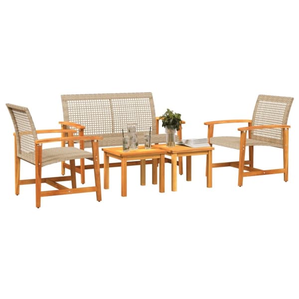 The Living Store Loungegrupp för trädgården 5 delar beige konstrotting akaciaträ -  Moduler till utomhussoffa