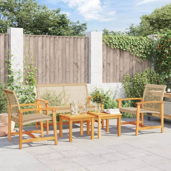 The Living Store Loungegrupp för trädgården 5 delar beige konstrotting akaciaträ -  Moduler till utomhussoffa