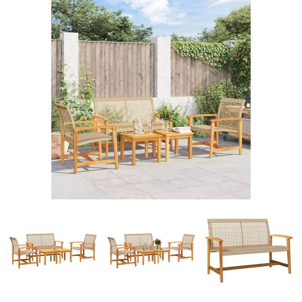 The Living Store Loungegrupp för trädgården 5 delar beige konstrotting akaciaträ -  Moduler till utomhussoffa