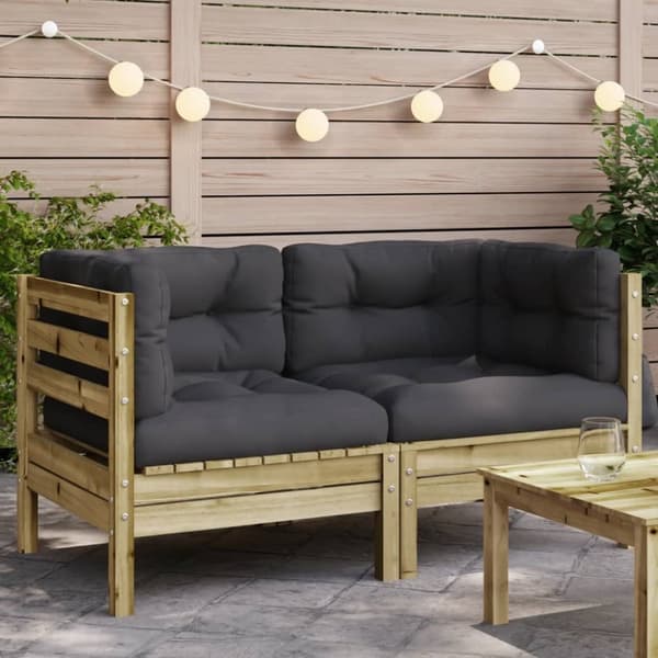 The Living Store Trädgårdssoffa hörn med dynor 2 st impregnerad furu -  Moduler till utomhussoffa