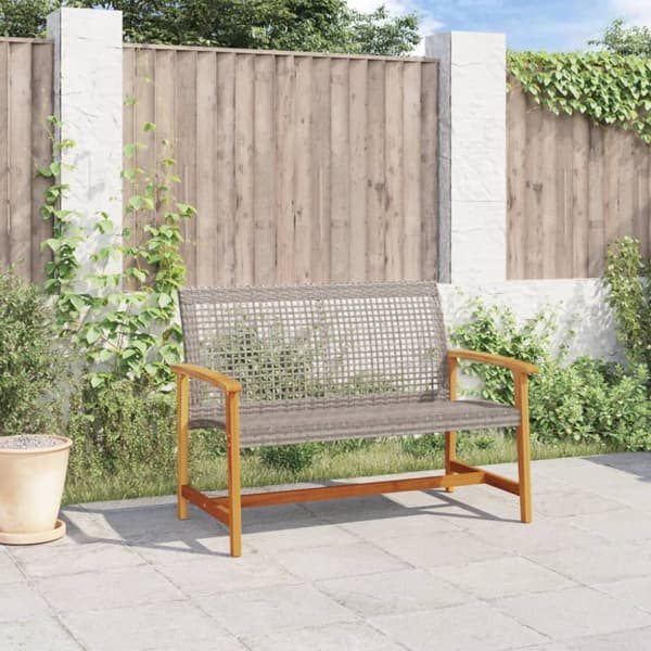 The Living Store havebænk 112 cm polyrattan og akacietræ grå -  Enheder til udendørs modulsofa