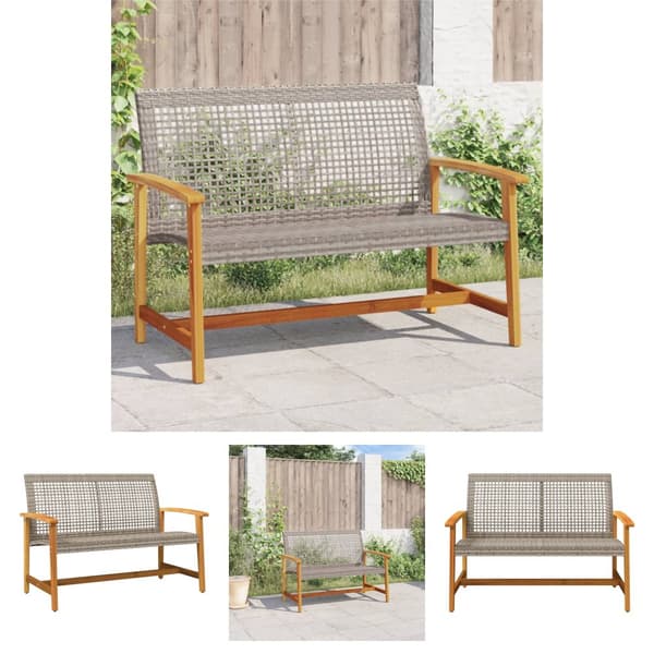 The Living Store havebænk 112 cm polyrattan og akacietræ grå -  Enheder til udendørs modulsofa