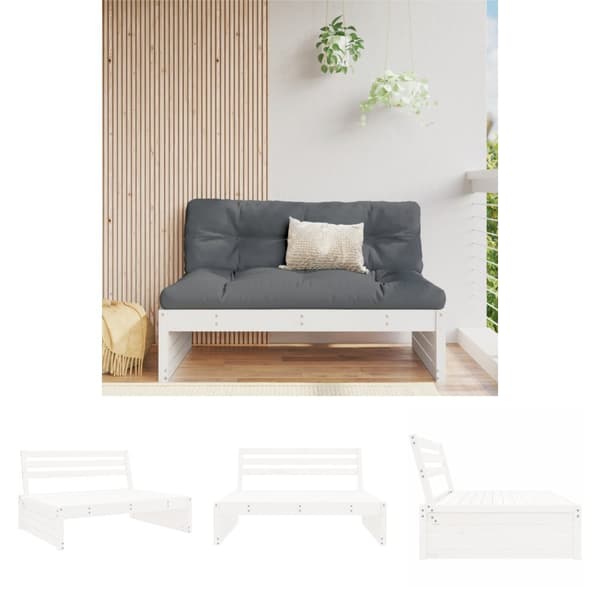 The Living Store midtermodul til havesofa 120x80 cm massivt fyrretræ hvid -  Enheder til udendørs modulsofa