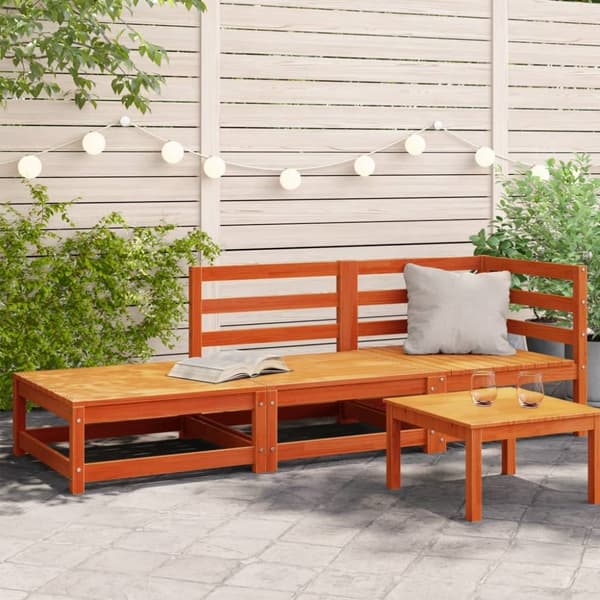 The Living Store 2-personers havesofa m. fodskammel massivt fyrretræ gyldenbrun - Enheder til udendørs modulsofa