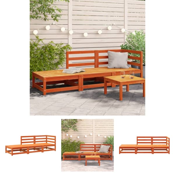 The Living Store 2-personers havesofa m. fodskammel massivt fyrretræ gyldenbrun - Enheder til udendørs modulsofa