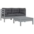 Miniatyrbild 3 av 11: Moduler till utomhussoffa - Living Loungegrupp med grå dynor 3 delar massiv furu