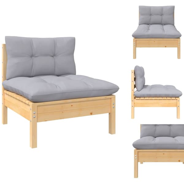 Enheder til udendørs modulsofa - Living midterdel til havesofa med grå hynder massivt fyrretræ