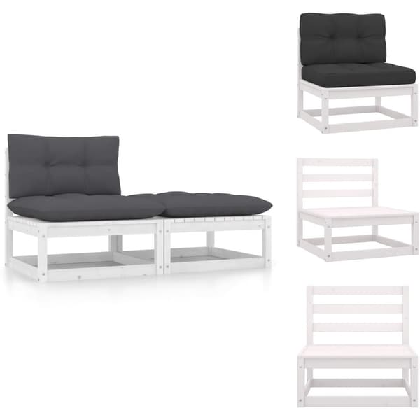Enheder til udendørs modulsofa - Living loungesæt til haven 2 dele med hynder massivt fyrretræ hvid