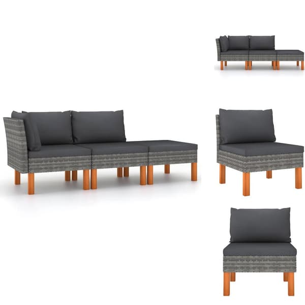 Enheder til udendørs modulsofa - Living loungesæt til haven 3 dele polyrattan og massivt eukalyptustræ