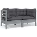 Miniatyrbillede 2 af 10: Enheder til udendørs modulsofa - Living 2-personers havesofa med hynder grå massivt fyrretræ