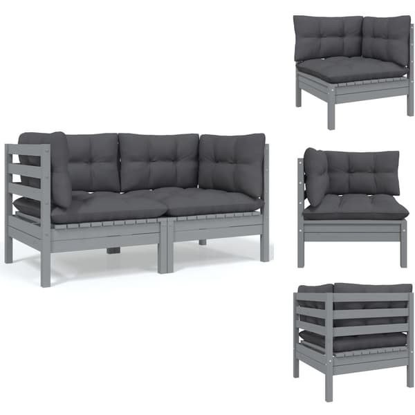 Enheder til udendørs modulsofa - Living 2-personers havesofa med hynder grå massivt fyrretræ