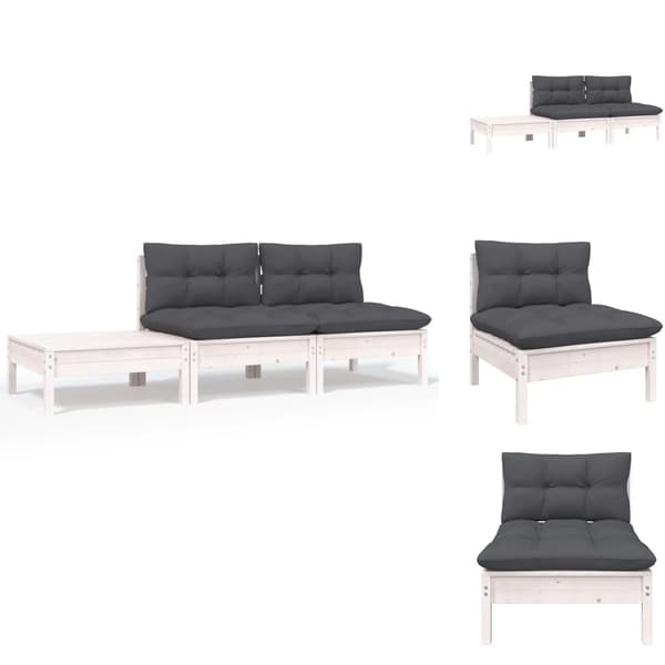 Moduler till utomhussoffa - Living Loungegrupp med dynor 3 delar vit massiv furu