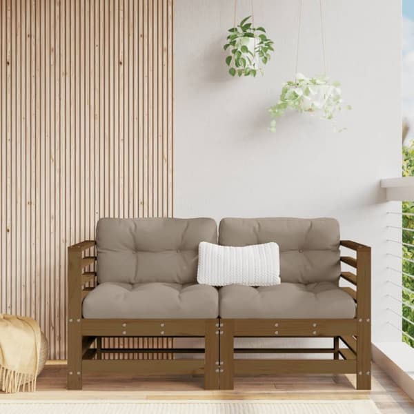 Enheder til udendørs modulsofa - Living hjørnemoduler til sofa 2 stk. med hynder massivt fyrretræ brun