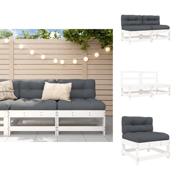 Enheder til udendørs modulsofa - Living midtermoduler til sofa 2 stk. med hynder massivt fyrretræ hvid