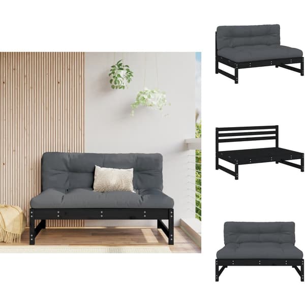 Enheder til udendørs modulsofa - Living midtermodul til sofa 120x80 cm massivt fyrretræ sort