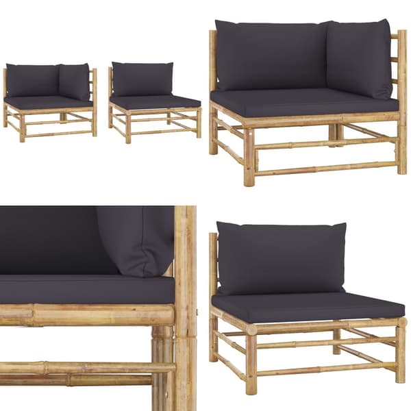 Loungegrupp för trädgården med mörkgråa dynor 2 delar bambu - Loungegrupp - Loungegrupper - Home & Living