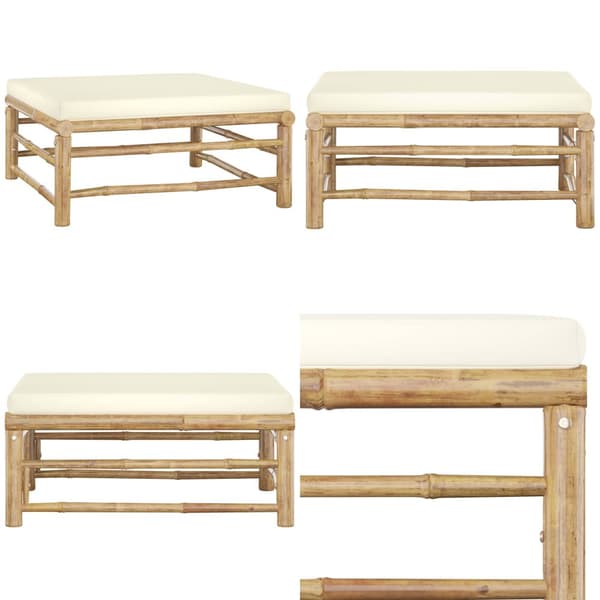 Fotpall för trädgården med gräddvit dyna bambu - Fotpall - Fotpallar - Home & Living
