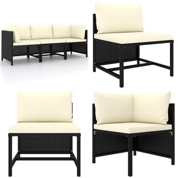 Trädgårdssoffa 3-sits med dynor svart konstrotting - Utomhussoffa - Soffset - Home & Living