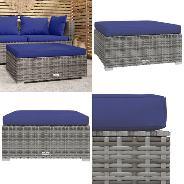 Fodskammel med hynde til haven 70x70x30 cm polyrattan grå - Fodskammel Til Haven - Fodskamler Til Haven - Home & Living
