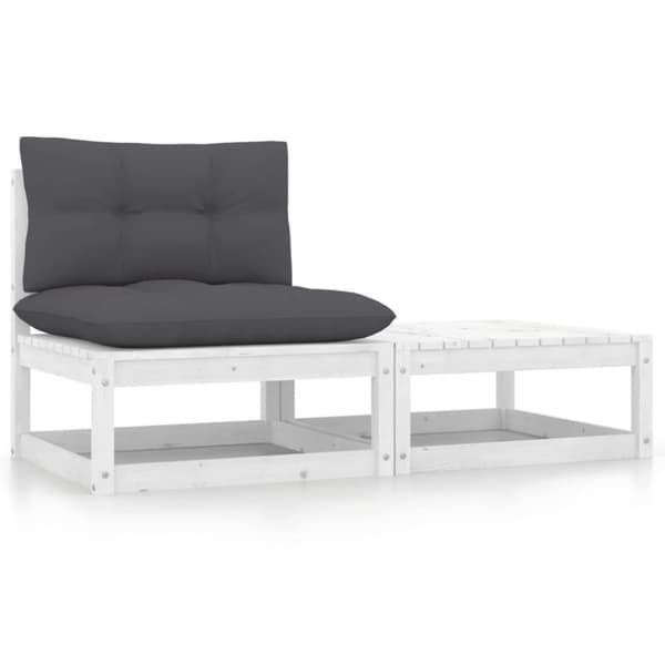 Trädgårdsgrupp med dynor vit 2 delar massiv furu - Loungegrupp - Loungegrupper - Home & Living
