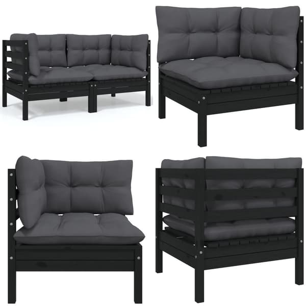 2-personers havesofa med hynder sort massivt fyrretræ - 2-personers Havesofa - 2-personers Havesofaer - Home & Living