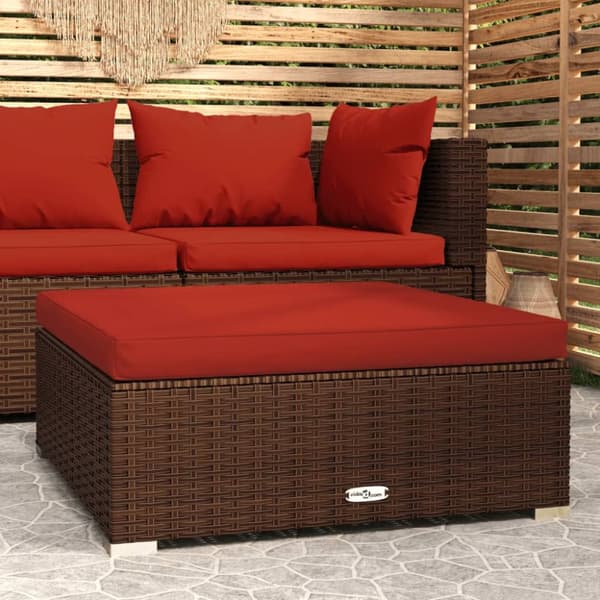 Fodskammel med hynde til haven 70x70x30 cm polyrattan brun - Fodskammel Til Haven - Fodskamler Til Haven - Home & Living