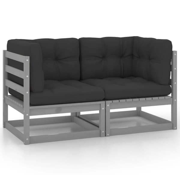 2-personers havesofa med hynder massivt fyrretræ grå - 2-personers Sofa - 2-personers Sofaer - Home & Living